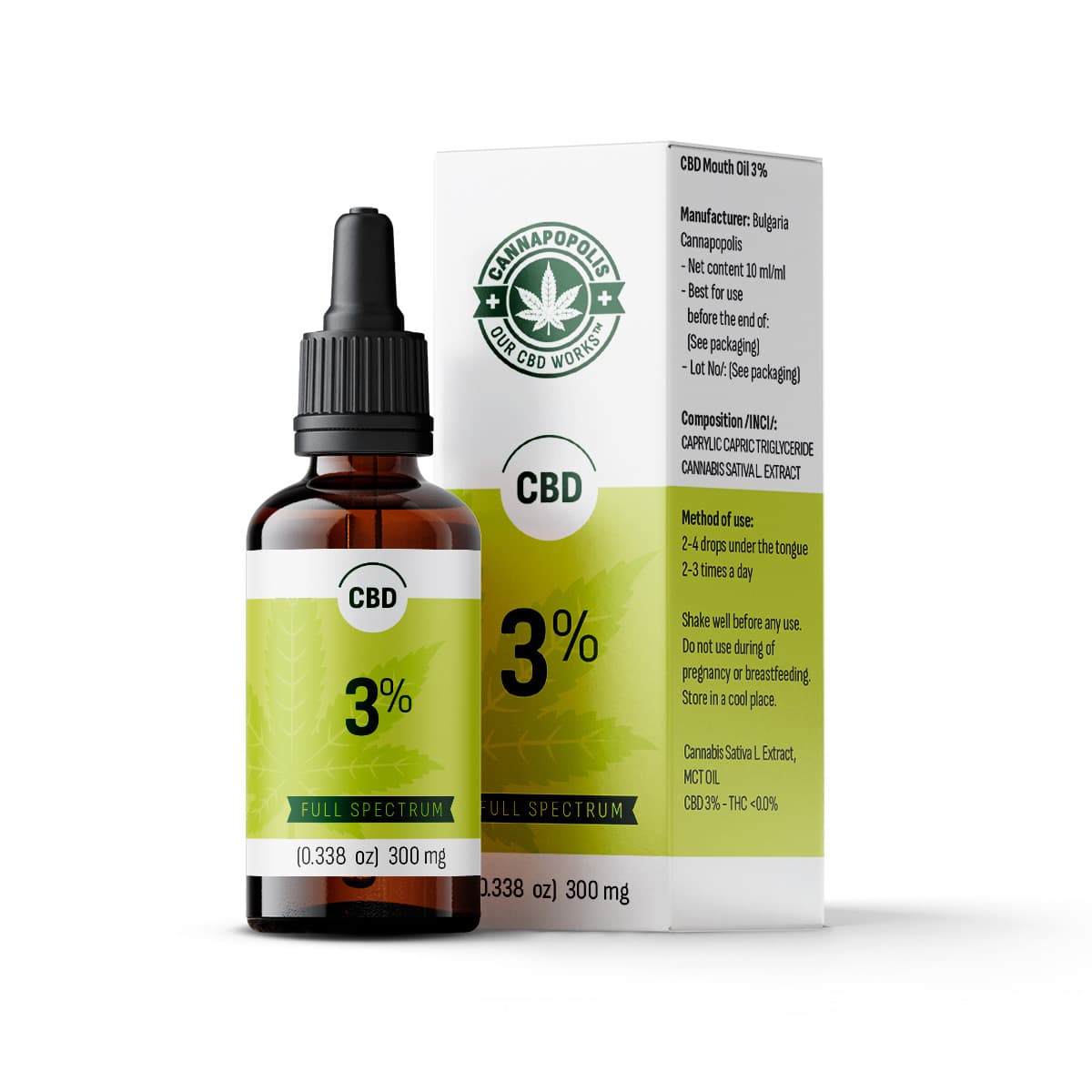 Έλαιο CBD Cannapopolis 3%, 300 mg CBD σε 10 ml